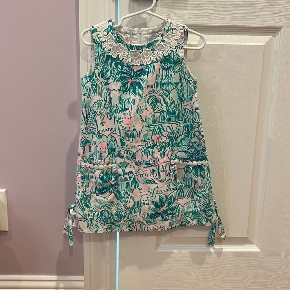 Lilly Pulitzer Girl's Mila Floral Sleeveless Shift Dress in Agate Green Sz 4